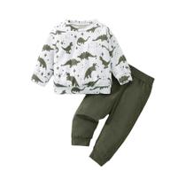 Conjunto De Roupa Para Bebê Menino Com Estampa De Dinossauro Verde Exército, Primavera E Outono,