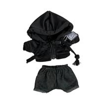 Conjunto De Roupa Para Boneca Labubu De 15-17cm: Moletom Preto Estiloso, Sapatos, Fone De Ouvido E