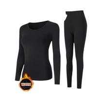 Conjunto De Roupa Térmica Feminina De 2 Peças Em Cor Sólida Com Decote Redondo Para Adolescentes Conjunto De Roupa Térmica Feminina De 2 Peças Em Cor Sólida Com Decote Redondo Para Adolescentes