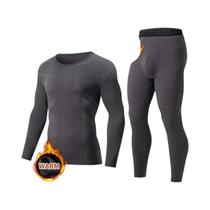 Conjunto De Roupa Térmica Masculina De 2 Peças, Gola Redonda, Cor Sólida, Moda Esportiva Para Outono
