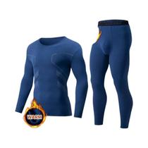 Conjunto De Roupa Térmica Masculina De 2 Peças, Gola Redonda, Cor Sólida, Moda Esportiva Para Outono
