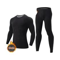 Conjunto De Roupa Térmica Masculina plus Size 2 Peças 1XL-6XL Preto Camisa De Manga Longa E Calças