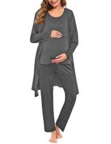Conjunto de roupão de amamentação para maternidade, pijamas pós-parto SWOMOG, cinza