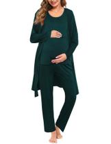 Conjunto de roupão de amamentação para maternidade, pijamas pós-parto SWOMOG, verdes