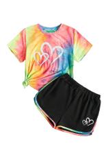 Conjunto de roupas BEAUDRM Girl's Tie Dye Heart Print 12Y