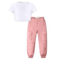 Conjunto de roupas Betusline, camiseta feminina com top curto e calça de corrida