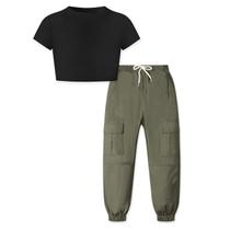 Conjunto de roupas Betusline Crop Tops + Cargo Jogger Pants para mulheres
