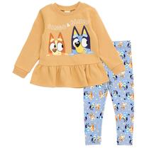 Conjunto de roupas Bluey Bingo Toddler Girls Peplum, moletom e leggings