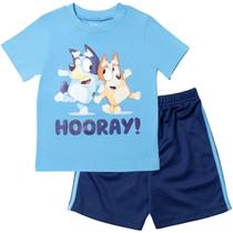 Conjunto de Roupas Bluey e Bingo para Meninos - Camiseta e Shorts de Malha