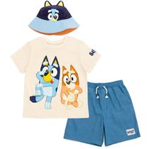 Conjunto de Roupas Bluey e Bingo para Meninos - Camiseta, Shorts e Chapéu (5T) Conjunto de Roupas Bluey e Bingo para Meninos - Camiseta, Shorts e Chapéu (5T)
