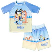 Conjunto de roupas Bluey Rash Guard e calções de banho para meninos 3T