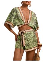 Conjunto de roupas: blusa feminina RoseSeek e saia envolvente verde/marrom Conjunto de roupas: blusa feminina RoseSeek e saia envolvente verde/marrom