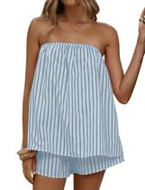 Conjunto de roupas calbáticas femininas listradas com shorts de verão Conjunto de roupas calbáticas femininas listradas com shorts de verão