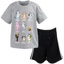 Conjunto de roupas: camiseta Bluey Bingo e shorts de malha para meninos 3T Conjunto de roupas: camiseta Bluey Bingo e shorts de malha para meninos 3T