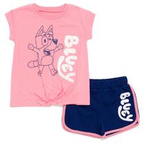 Conjunto de roupas: camiseta Bluey Toddler para meninas e shorts para golfinhos Conjunto de roupas: camiseta Bluey Toddler para meninas e shorts para golfinhos