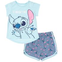 Conjunto de roupas: camiseta Disney Lilo & Stitch e shorts felpudos franceses