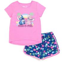 Conjunto de roupas: camiseta Disney Lilo & Stitch e shorts felpudos franceses Conjunto de roupas: camiseta Disney Lilo & Stitch e shorts felpudos franceses