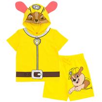 Conjunto de roupas: camiseta e shorts de cosplay Paw Patrol Rubble 5T Conjunto de roupas: camiseta e shorts de cosplay Paw Patrol Rubble 5T