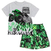 Conjunto de roupas: camiseta e shorts Monster Jam Grave Digger 2T