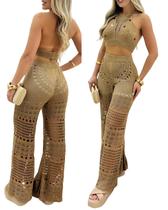 Conjunto de roupas Chicme, blusa feminina de crochê, curta e calça