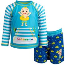 Conjunto de roupas CocoMelon JJ Rash Guard e calção de banho de 12 meses Conjunto de roupas CocoMelon JJ Rash Guard e calção de banho de 12 meses