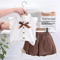 Conjunto De Roupas De Algodão Para Meninas No Verão, Camisa Sólida Com Estampa De Desenho Animado E