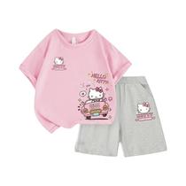 Conjunto De Roupas De Algodão Sanrio Hello Kitty Para Bebês Meninas De Verão, Camiseta De Manga