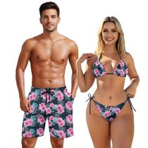 Conjunto de Roupas de Banho JOAIFO - Sunga Masculina e Biquíni Feminino Floral Conjunto de Roupas de Banho JOAIFO - Sunga Masculina e Biquíni Feminino Floral