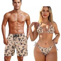 Conjunto de roupas de banho KEIAHUAN Camo Hunting Couple, biquíni feminino e calção de banho masculina