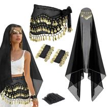 Conjunto de roupas de dança do ventre, cachecol de chiffon WYVAS e lenço de cabeça Conjunto de roupas de dança do ventre, cachecol de chiffon WYVAS e lenço de cabeça