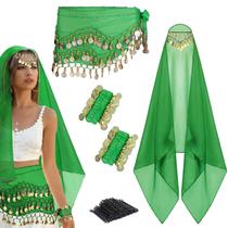 Conjunto de roupas de dança do ventre WYVAS, lenço de quadril de chiffon, lenço de cabeça