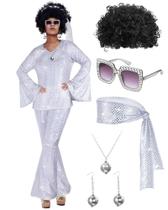 Conjunto de roupas de discoteca Jexine 70s Costume branco GG