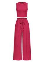 Conjunto de Roupas de Lazer em Dois Peças PRETTYGARDEN Vermelho Rosado G