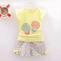 Conjunto de Roupas de Verão Estampadas com Pirulito para Meninas - Blusa e Shorts
