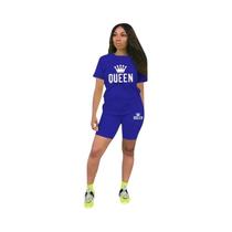 Conjunto De Roupas De Verão Femininas Com Estampa Queen, 2 Peças, Moda Casual, Roupas Esportivas,