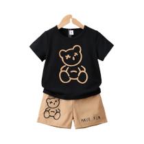 Conjunto de Roupas de Verão Infantil com Estampa de Urso - Camiseta e Shorts