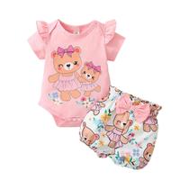 Conjunto De Roupas De Verão Para Bebê Menina Recém-Nascida 0-2 Anos 3 Peças Macacão Com Estampa De