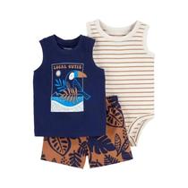 Conjunto De Roupas De Verão Para Bebê Menino Dinossauro Fofo 100% Algodão Camiseta Body Curto Roupa