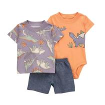 Conjunto De Roupas De Verão Para Bebê Menino, Dinossauro Fofo, 100% Algodão, Conjunto De 3 Peças,