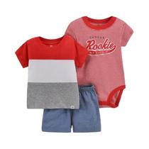 Conjunto De Roupas De Verão Para Bebê Menino Dinossauro Fofo 100% Algodão Roupa De 3 Peças Camiseta