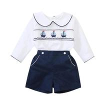 Conjunto De Roupas De Verão Para Bebê Menino Em Algodão Com Design De Barco, 2 Peças, Uniforme
