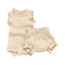 Conjunto de Roupas de Verão para Bebês Meninas - 2 Peças (Body com Babados + Shorts)