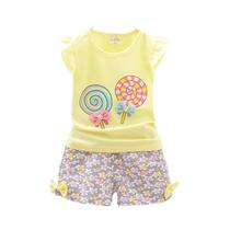 Conjunto De Roupas De Verão Para Bebês Meninas, Camiseta Com Estampa De Pirulito, Calças Curtas,