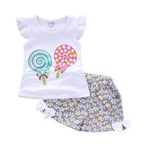 Conjunto De Roupas De Verão Para Bebês Meninas, Camiseta Com Estampa De Pirulito, Calças Curtas,
