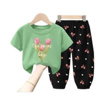 Conjunto de Roupas de Verão para Meninas - 2 Peças - Camiseta e Calça