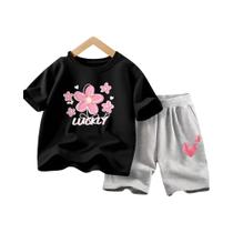 Conjunto De Roupas De Verão Para Meninas, Camiseta Com Estampa De Flores E Shorts Com Padrão De