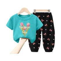 Conjunto De Roupas De Verão Para Meninas, Camiseta Fofa Da Moda, Calças Superiores, 2 Peças, Roupas