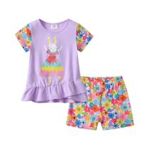 Conjunto De Roupas De Verão Para Meninas Com Manga Curta, Top Casual E Shorts Com Estampa De Coelho