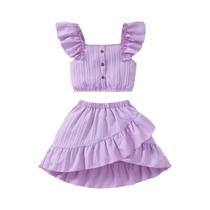 Conjunto De Roupas De Verão Para Meninas De 8 a 12 Anos, Blusas De Manga Flutuante Em Cores Sólidas Conjunto De Roupas De Verão Para Meninas De 8 a 12 Anos, Blusas De Manga Flutuante Em Cores Sólidas