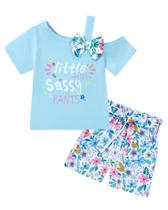 Conjunto de roupas DISAUR 4t Girl Summer Outfits, camiseta e shorts azuis Conjunto de roupas DISAUR 4t Girl Summer Outfits, camiseta e shorts azuis